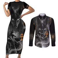 Mythical Anubis Couples Matching Short Sleeve Bodycon Dress and Long Sleeve Button Shirt The Egyptian God of Death LT9 - Wonder Print Shop