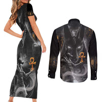 Mythical Anubis Couples Matching Short Sleeve Bodycon Dress and Long Sleeve Button Shirt The Egyptian God of Death LT9 - Wonder Print Shop