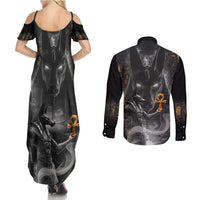 Mythical Anubis Couples Matching Summer Maxi Dress and Long Sleeve Button Shirt The Egyptian God of Death LT9 - Wonder Print Shop