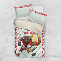Belarus Ice Hockey Custom Bedding Set With Bison Mascot Flag Style