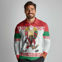Belarus Ice Hockey Custom Long Sleeve Polo Shirt With Bison Mascot Flag Style