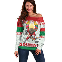 Belarus Ice Hockey Custom Off Shoulder Sweater With Bison Mascot Flag Style