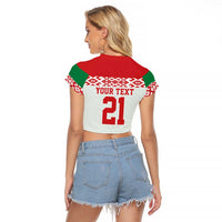 Belarus Ice Hockey Custom Raglan Cropped T Shirt With Bison Mascot Flag Style