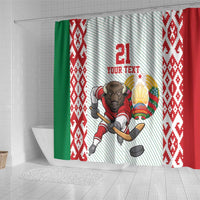 Belarus Ice Hockey Custom Shower Curtain With Bison Mascot Flag Style