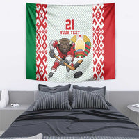 Belarus Ice Hockey Custom Tapestry With Bison Mascot Flag Style