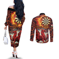 Wales Darts Wales Forever Personalized Couples Matching Off The Shoulder Long Sleeve Dress and Long Sleeve Button Shirt Cymru Am Byth Dragons