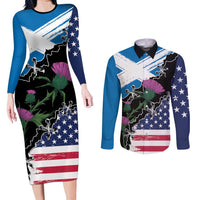 Scottish-American Heritage Month Couples Matching Long Sleeve Bodycon Dress and Long Sleeve Button Shirt Proud Scottish American Heritage