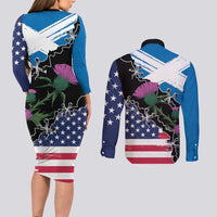 Scottish-American Heritage Month Couples Matching Long Sleeve Bodycon Dress and Long Sleeve Button Shirt Proud Scottish American Heritage