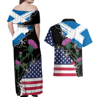 Scottish-American Heritage Month Couples Matching Off Shoulder Maxi Dress and Hawaiian Shirt Proud Scottish American Heritage