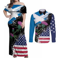 Scottish-American Heritage Month Couples Matching Off Shoulder Maxi Dress and Long Sleeve Button Shirt Proud Scottish American Heritage