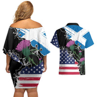 Scottish-American Heritage Month Couples Matching Off Shoulder Short Dress and Hawaiian Shirt Proud Scottish American Heritage