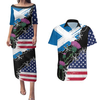 Scottish-American Heritage Month Couples Matching Puletasi and Hawaiian Shirt Proud Scottish American Heritage