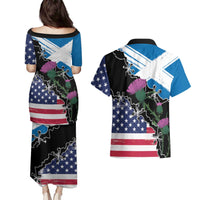 Scottish-American Heritage Month Couples Matching Puletasi and Hawaiian Shirt Proud Scottish American Heritage