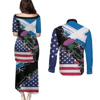 Scottish-American Heritage Month Couples Matching Puletasi and Long Sleeve Button Shirt Proud Scottish American Heritage