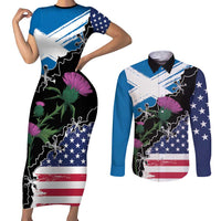 Scottish-American Heritage Month Couples Matching Short Sleeve Bodycon Dress and Long Sleeve Button Shirt Proud Scottish American Heritage
