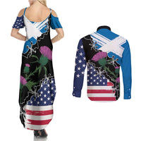Scottish-American Heritage Month Couples Matching Summer Maxi Dress and Long Sleeve Button Shirt Proud Scottish American Heritage