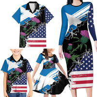 Scottish-American Heritage Month Family Matching Long Sleeve Bodycon Dress and Hawaiian Shirt Proud Scottish American Heritage
