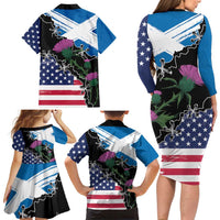 Scottish-American Heritage Month Family Matching Long Sleeve Bodycon Dress and Hawaiian Shirt Proud Scottish American Heritage