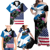 Scottish-American Heritage Month Family Matching Off Shoulder Maxi Dress and Hawaiian Shirt Proud Scottish American Heritage