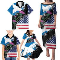 Scottish-American Heritage Month Family Matching Puletasi and Hawaiian Shirt Proud Scottish American Heritage