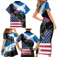 Scottish-American Heritage Month Family Matching Short Sleeve Bodycon Dress and Hawaiian Shirt Proud Scottish American Heritage
