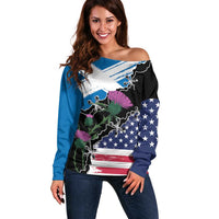 Scottish-American Heritage Month Off Shoulder Sweater Proud Scottish American Heritage