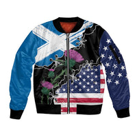 Scottish-American Heritage Month Sleeve Zip Bomber Jacket Proud Scottish American Heritage