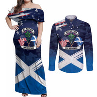 USA Scotland Flag Couples Matching Off Shoulder Maxi Dress and Long Sleeve Button Shirt My Nation My Heritage