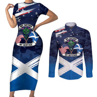 USA Scotland Flag Couples Matching Short Sleeve Bodycon Dress and Long Sleeve Button Shirt My Nation My Heritage