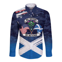 USA Scotland Flag Long Sleeve Button Shirt My Nation My Heritage