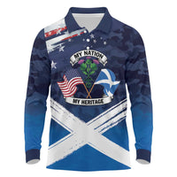 USA Scotland Flag Long Sleeve Polo Shirt My Nation My Heritage