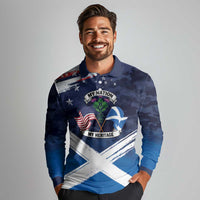 USA Scotland Flag Long Sleeve Polo Shirt My Nation My Heritage