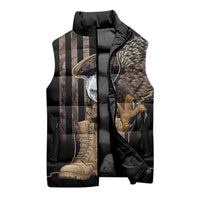 US Memorial Day Sleeveless Puffer Jacket Land Of The Free Patriotic American Flag Vintage