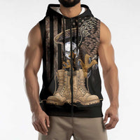 US Memorial Day Sleeveless Zip Hoodie Land Of The Free Patriotic American Flag Vintage