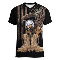 US Memorial Day Women V-Neck T-Shirt Land Of The Free Patriotic American Flag Vintage
