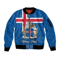 Personalised Iceland Sleeve Zip Bomber Jacket Icelandic Coat Of Arms and Flag - Wonder Print Shop