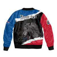 Personalised Icelandic Horse Sleeve Zip Bomber Jacket Icelandic Coat of Arm - Black - Wonder Print Shop