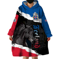 Personalised Icelandic Horse Wearable Blanket Hoodie Icelandic Coat of Arm - Black - Wonder Print Shop
