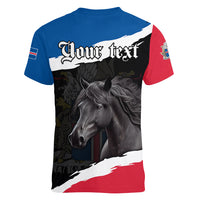 Personalised Icelandic Horse Women V Neck T Shirt Icelandic Coat of Arm - Black - Wonder Print Shop