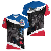 Personalised Icelandic Horse Women V Neck T Shirt Icelandic Coat of Arm - Black - Wonder Print Shop