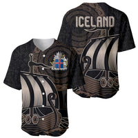 Viking Iceland Coat Of Arms Baseball Jersey Viking Norman Ship Crossing The Sea LT9 - Wonder Print Shop