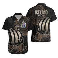 Viking Iceland Coat Of Arms Hawaiian Shirt Viking Norman Ship Crossing The Sea - Wonder Print Shop