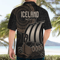 Viking Iceland Coat Of Arms Hawaiian Shirt Viking Norman Ship Crossing The Sea - Wonder Print Shop