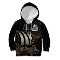Viking Iceland Coat Of Arms Kid Hoodie Viking Norman Ship Crossing The Sea - Wonder Print Shop