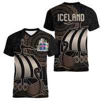 Viking Iceland Coat Of Arms Women V Neck T Shirt Viking Norman Ship Crossing The Sea - Wonder Print Shop