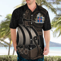 Personalised Viking Iceland Hawaiian Shirt Norman Ship with Coat Of Arms Crossing The Sea - Wonder Print Shop