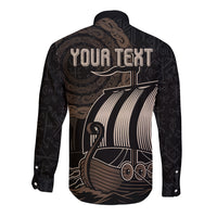 Personalised Viking Iceland Long Sleeve Button Shirt Norman Ship with Coat Of Arms Crossing The Sea - Wonder Print Shop