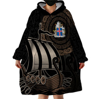 Personalised Viking Iceland Wearable Blanket Hoodie Norman Ship with Coat Of Arms Crossing The Sea - Wonder Print Shop