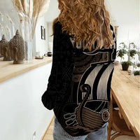 Personalised Viking Iceland Women Casual Shirt Norman Ship with Coat Of Arms Crossing The Sea - Wonder Print Shop