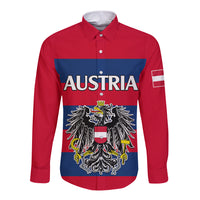 Austria Long Sleeve Button Shirt Austrian Coat Of Arms Minimalist Red Style - Wonder Print Shop